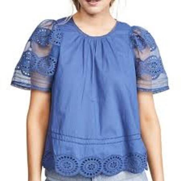SEA NEW YORK SINNIA SHORT SLEEVE TOP BLUE SIZE 2 - Picture 1 of 6